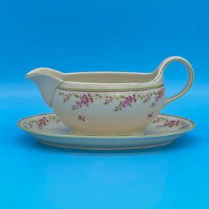 Vintage Eschenbach Bavaria Elfenbein Porzellan Floral Gravy Boat Under Plate